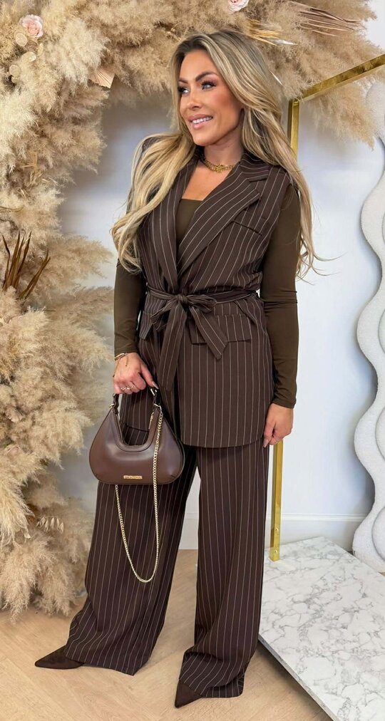 ESME STRIPE GILET LUS SET CHOCO