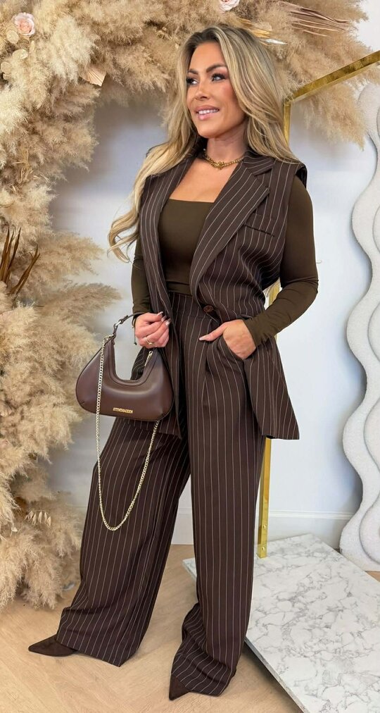 ESME STRIPE GILET LUS SET CHOCO