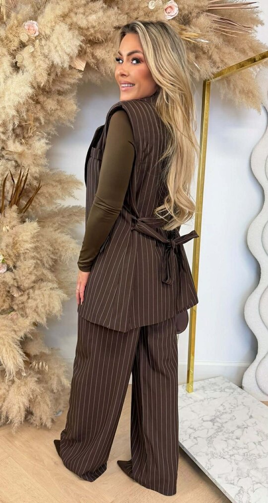 ESME STRIPE GILET LUS SET CHOCO