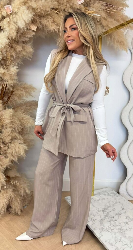 ESME STRIPE GILET LUS SET BEIGE