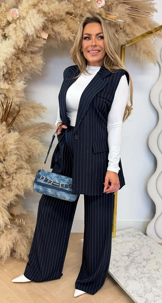 ESME STRIPE GILET LUS SET NAVY