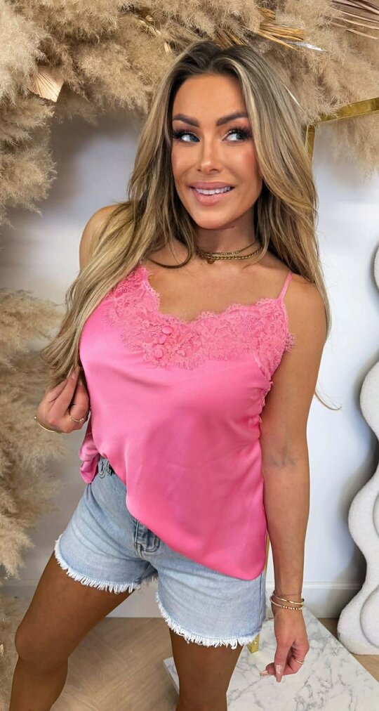 SATIN SPAGHETTI LACE TOP PINK
