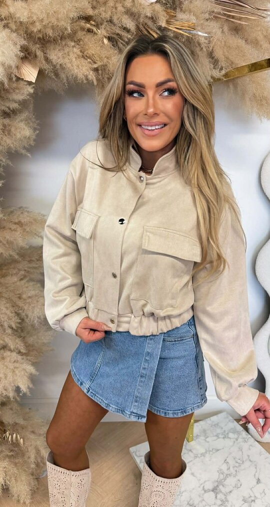 NOE SUEDE LOOK BOMBER JACKET BEIGE