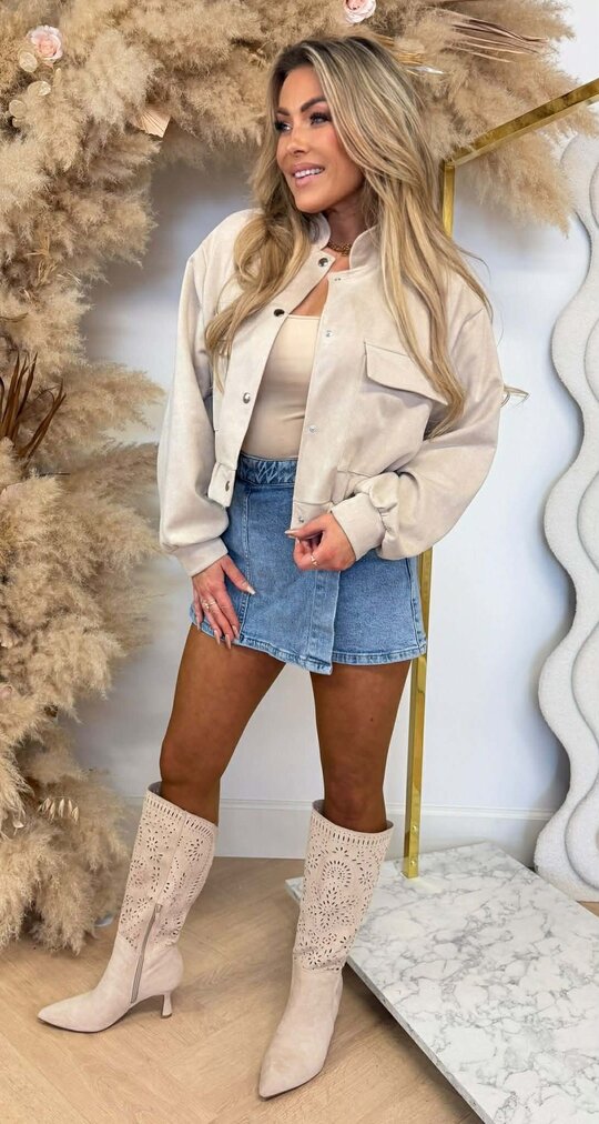 NOE SUEDE LOOK BOMBER JACKET BEIGE