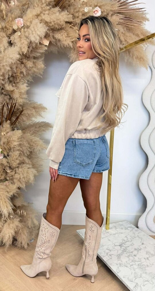 NOE SUEDE LOOK BOMBER JACKET BEIGE