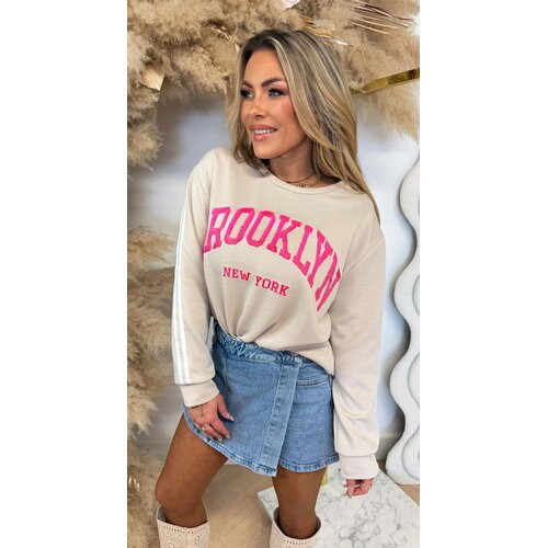 BROOKLYN NY STRIPE SWEAT BEIGE