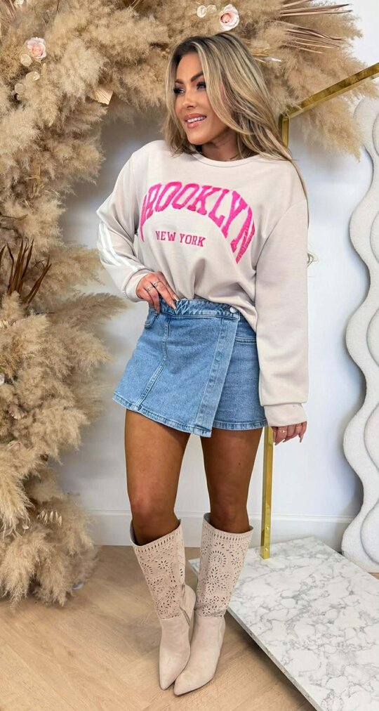 BROOKLYN NY STRIPE SWEAT BEIGE