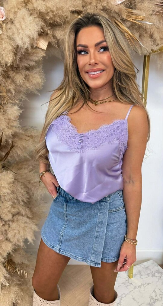SATIN SPAGHETTI LACE TOP LILA