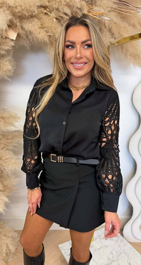 VENESSA LACE MOUW BLOUSE 6308 BLACK