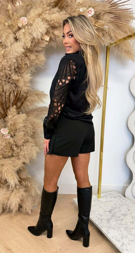 VENESSA LACE MOUW BLOUSE 6308 BLACK