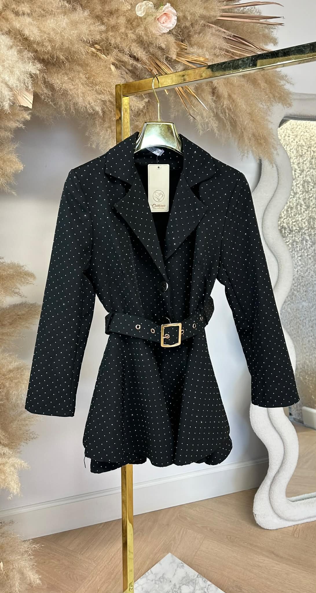 DIAMOND BELT PLAYSUIT BLACK