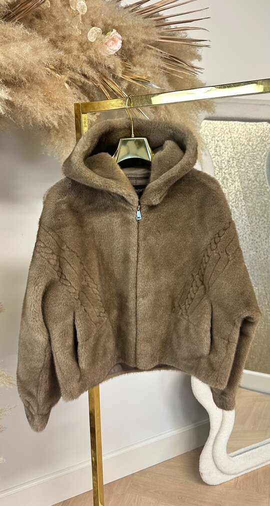 FAUX FUR CAPUCHON JACKET BROWN