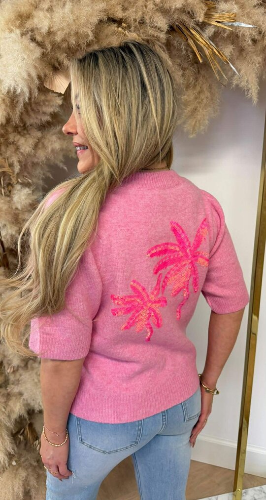 PALM SEQUIN KNIT TEE 8516 PINK