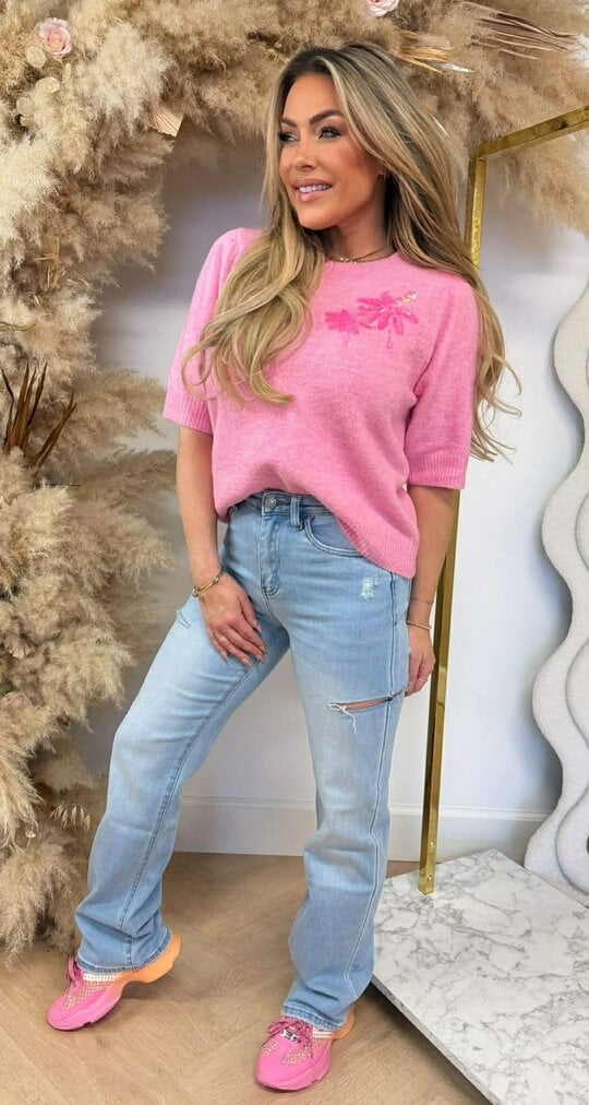 PALM SEQUIN KNIT TEE 8516 PINK