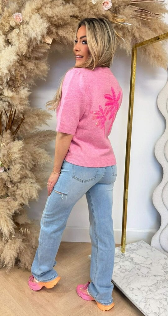 PALM SEQUIN KNIT TEE 8516 PINK