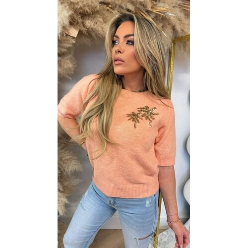 PALM SEQUIN KNIT TEE 8516 LIGHTORANGE