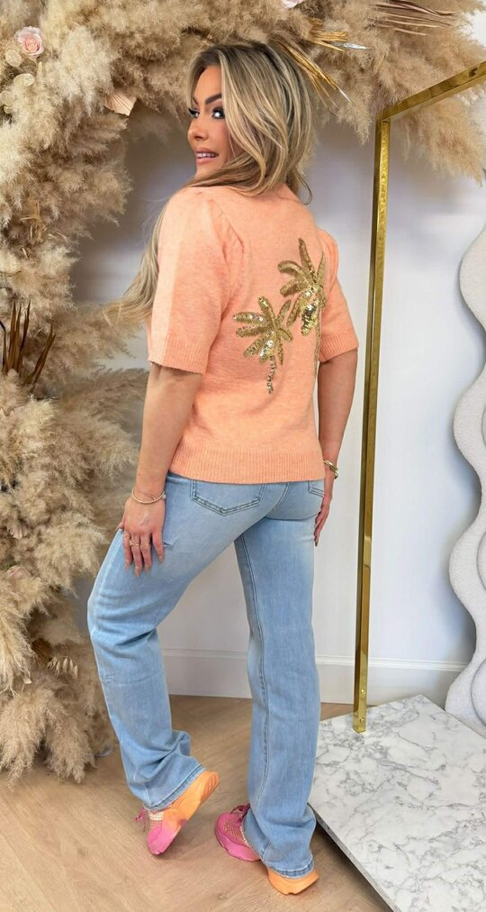 PALM SEQUIN KNIT TEE 8516 LIGHTORANGE