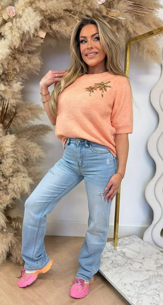 PALM SEQUIN KNIT TEE 8516 LIGHTORANGE