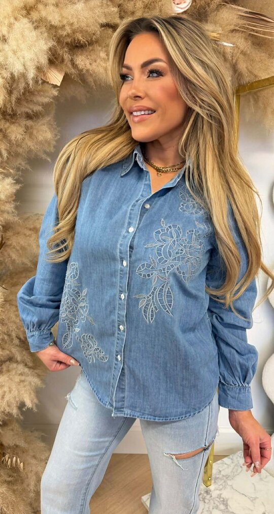 DENIM FLOWER BLOUSE C10864 JEANSBLUE