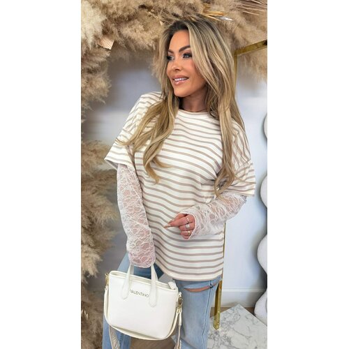 LILLY LACE STRIPE TEE BEIGE