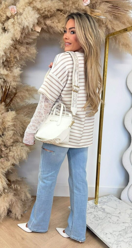 LILLY LACE STRIPE TEE BEIGE