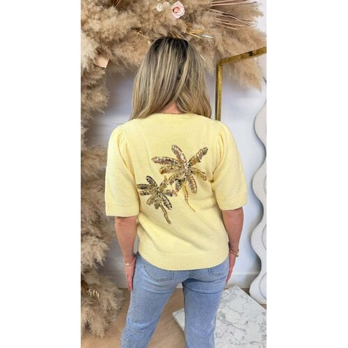 PALM SEQUIN KNIT TEE 8516 YELLOW
