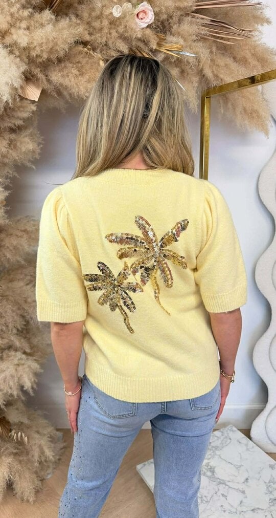 PALM SEQUIN KNIT TEE 8516 YELLOW