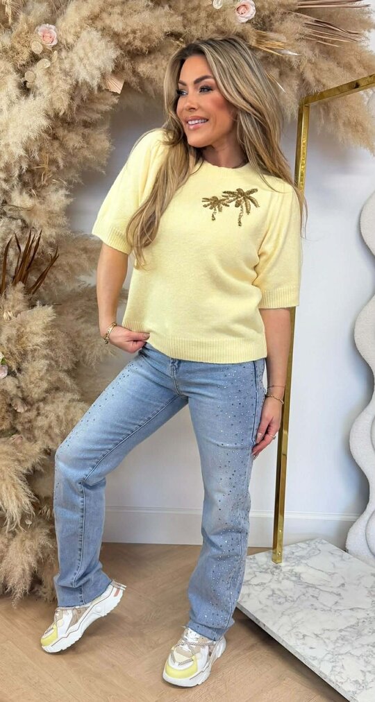 PALM SEQUIN KNIT TEE 8516 YELLOW