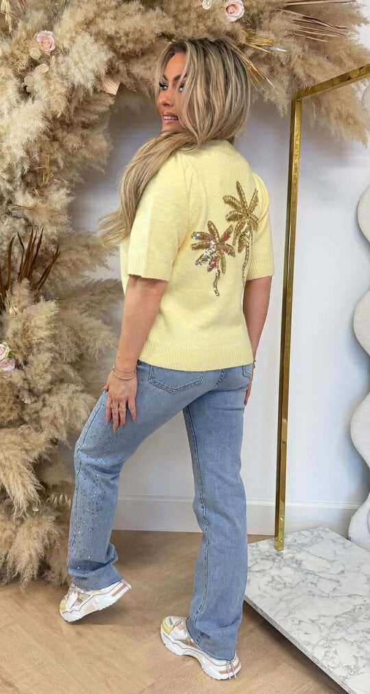 PALM SEQUIN KNIT TEE 8516 YELLOW