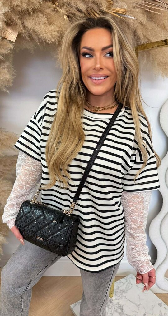 LILLY LACE STRIPE TEE BLACK