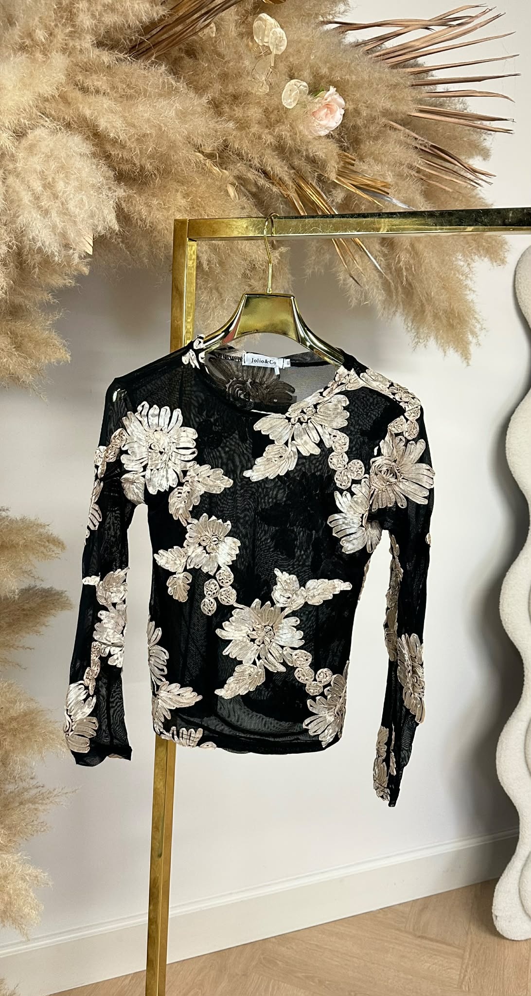 JOLIEN FLOWER MESH TOP 8779 BLACK -