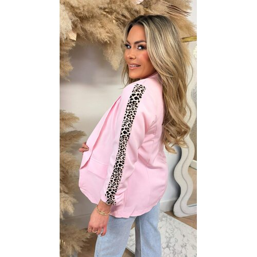 LEOPARD STRIPE CROPPED BLAZER PINK