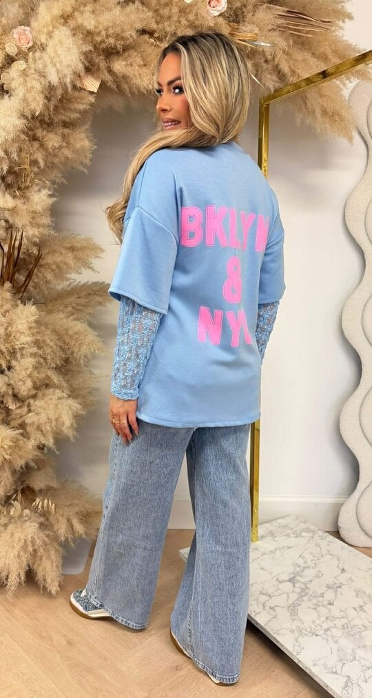 BKLYN & NY LACE TEE BLUE