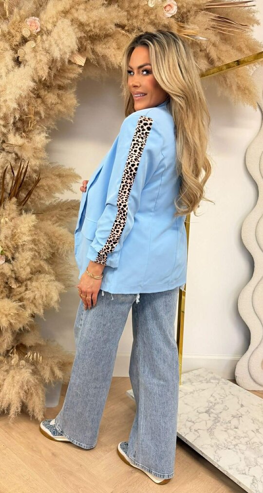 LEOPARD STRIPE CROPPED BLAZER BLUE