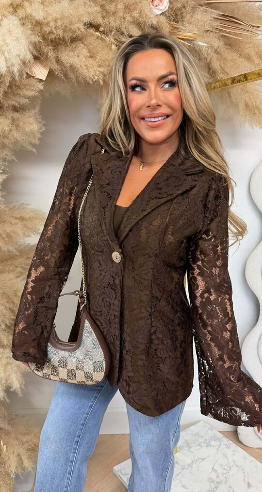 VAJEN LACE BLAZER CHOCO