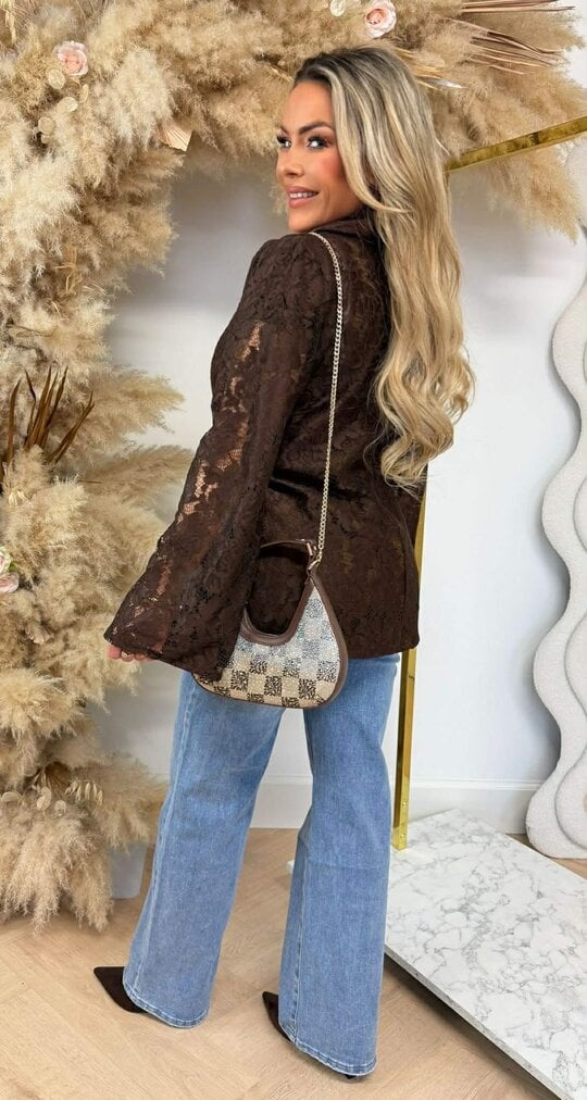 VAJEN LACE BLAZER CHOCO