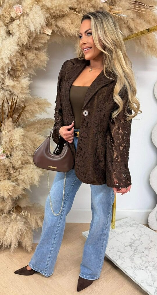 VAJEN LACE BLAZER CHOCO