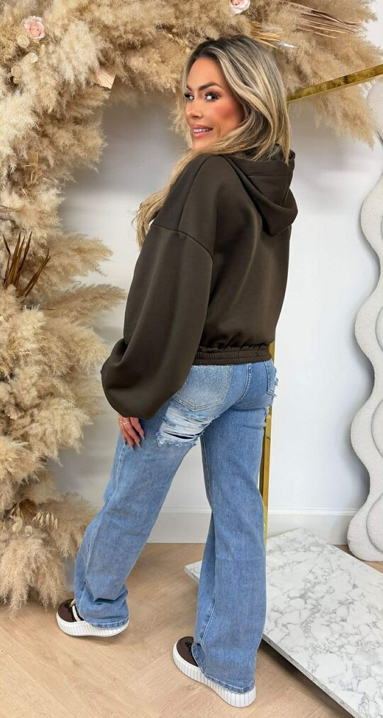 SMOCKED SLEEVE ZIPPER VEST CHOCO