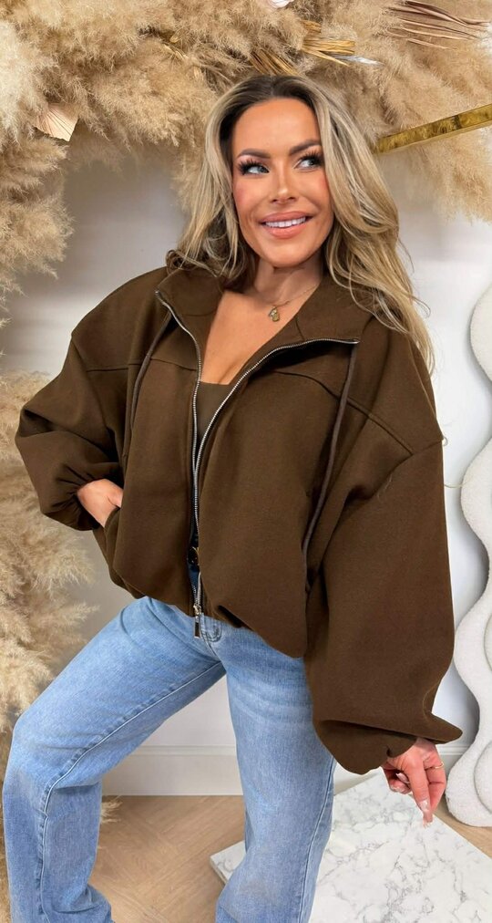 CROPPED ZIP VEST CHOCO