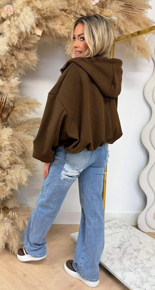 CROPPED ZIP VEST CHOCO