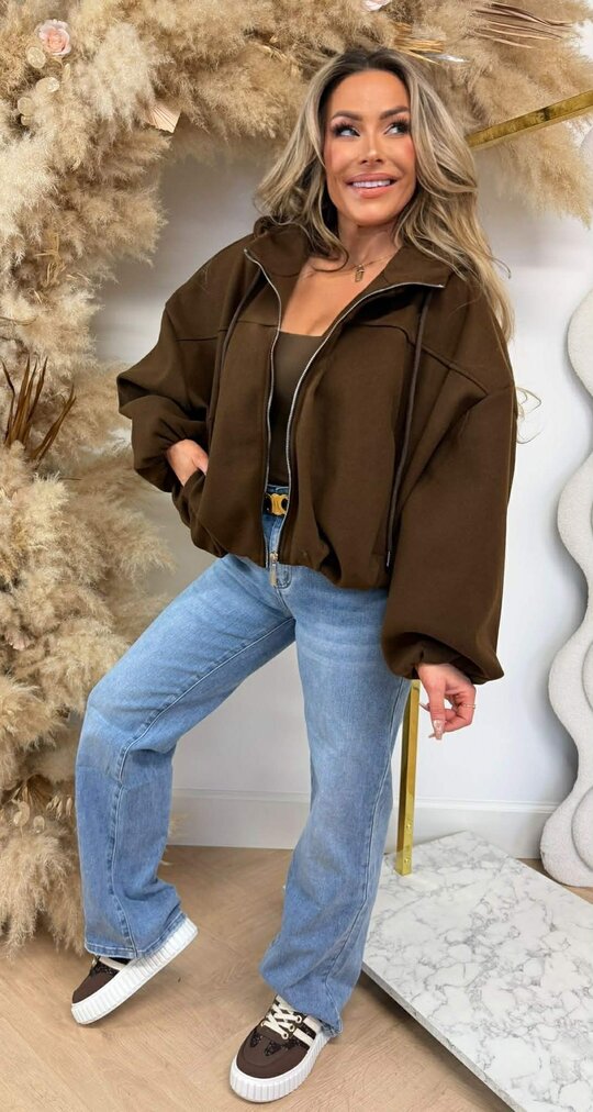 CROPPED ZIP VEST CHOCO