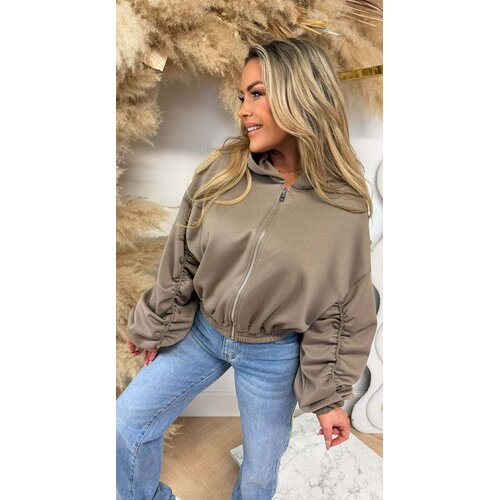 SMOCKED SLEEVE ZIPPER VEST TAUPE