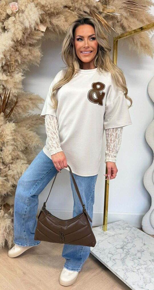 BKLYN & NY LACE TEE BEIGE