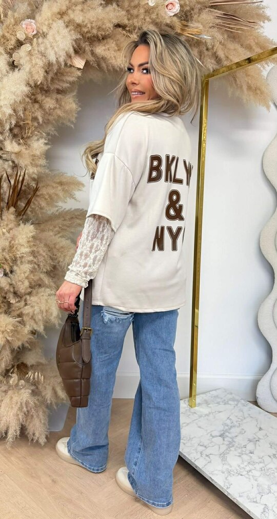 BKLYN & NY LACE TEE BEIGE