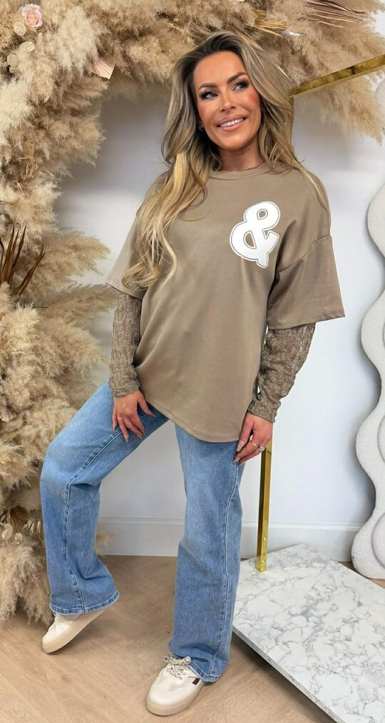 BKLYN & NY LACE TEE TAUPE