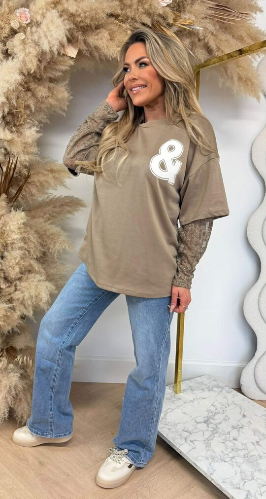 BKLYN & NY LACE TEE TAUPE