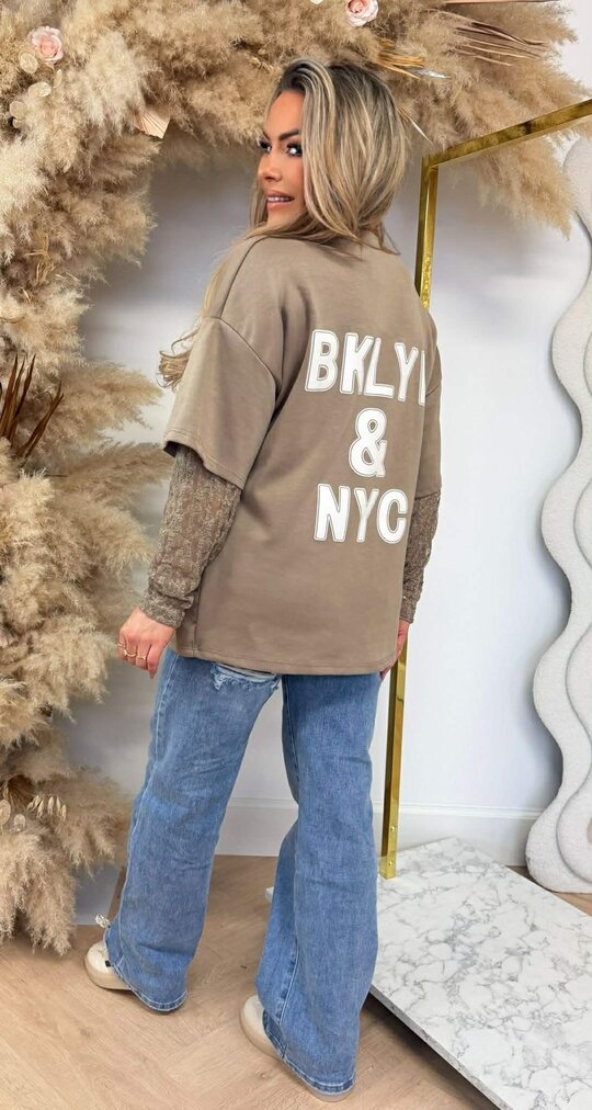 BKLYN & NY LACE TEE TAUPE