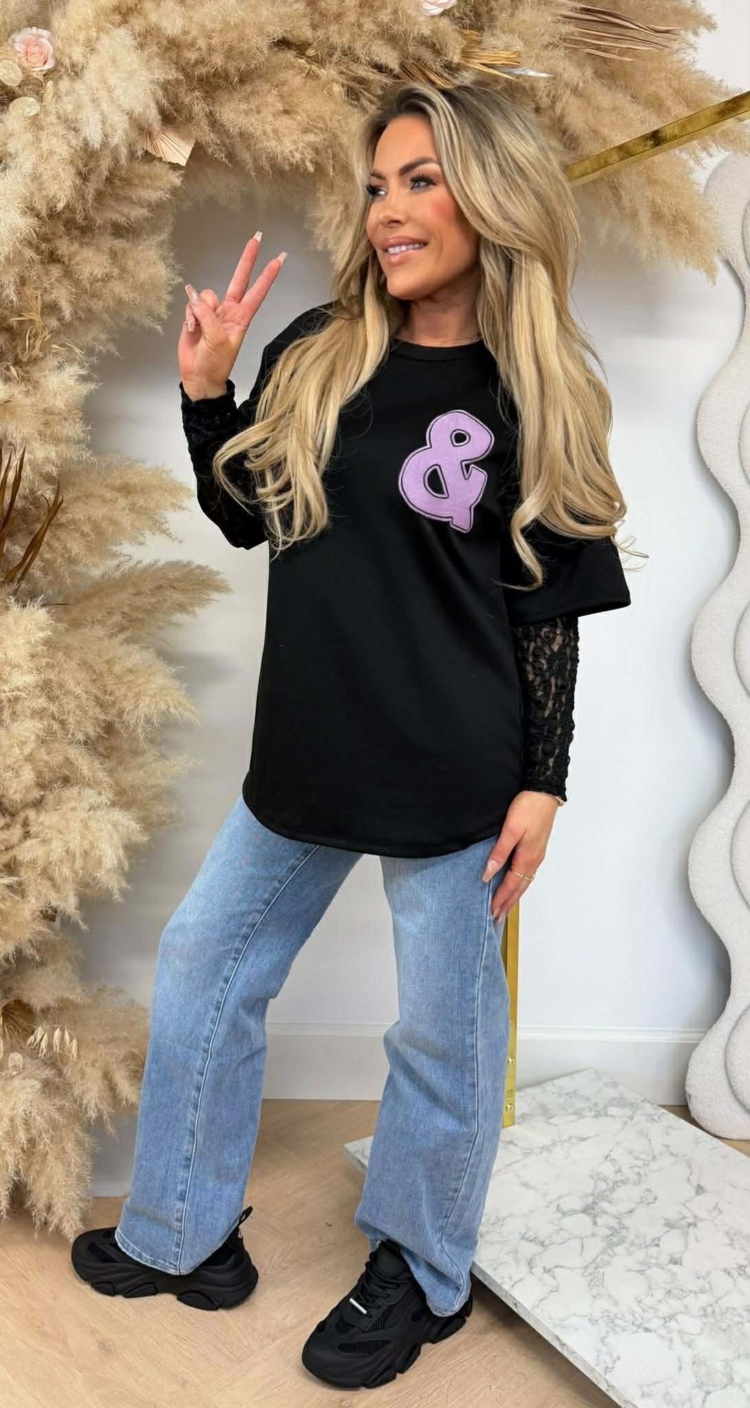 BKLYN & NY LACE TEE BLACK