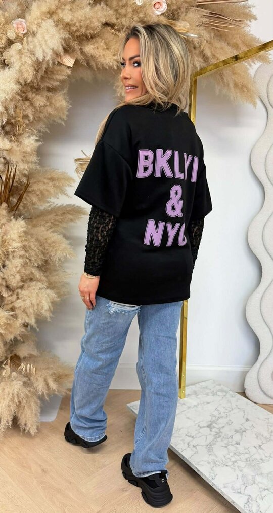 BKLYN & NY LACE TEE BLACK