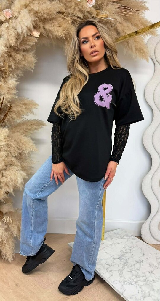 BKLYN & NY LACE TEE BLACK